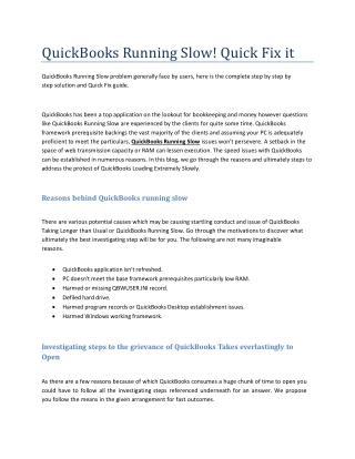 QuickBooks Running Slow! Quick Fix it