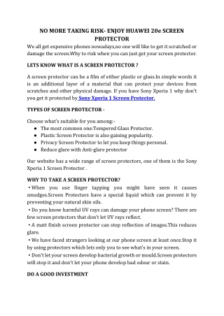 NO MORE TAKING RISK- ENJOY HUAWEI 20e SCREEN PROTECTOR