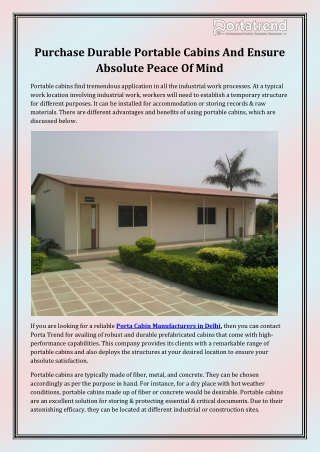 Portable Cabin Manufacturer in Delhi