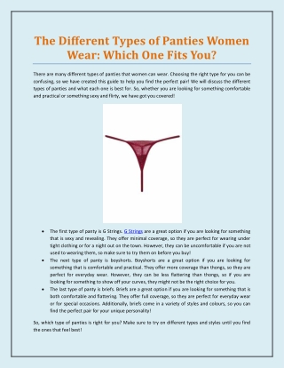 The Different Types of Panties Women Wear: Which One Fits You?