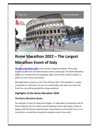 Rome Marathon 2022 – Take part in Italy’s Largest Marathon Event