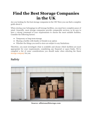 Find the Best Storage Companies in the UK