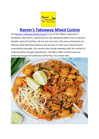 Raevin's Takeaway Mixed Cuisine Menu Strathpine, QLD | 5% off