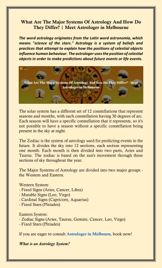 What Are The Major Systems Of Astrology And How Do They Differ?