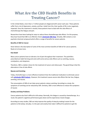 What Are the CBD Health Benefits in Treating Cancer