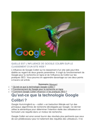 C'est quoi l'influence de Google Colibri sur le classement d'un site web ?