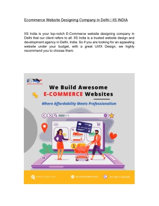 Ecommerce Website Designing Company in Delhi | IIS INDIA