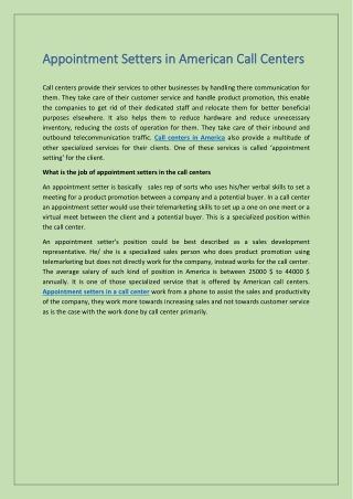 Appointment Setters in American Call Centers