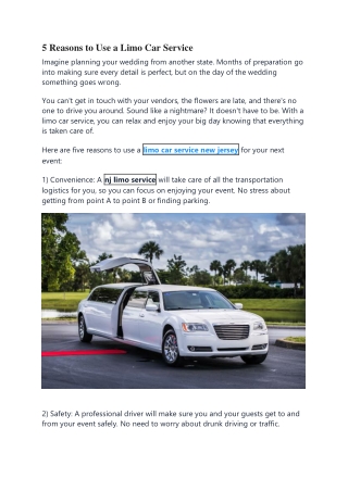 5 Reasons to Use a Limo Car Service