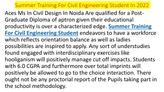 Summer Training For Civil Engineering Student