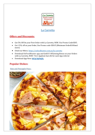 $5 Off - La Carretta Pizza Restaurant West Pennant Hills,NSW