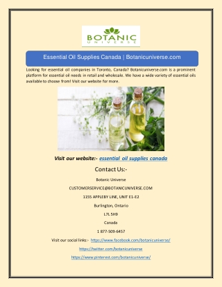 Essential Oil Supplies Canada | Botanicuniverse.com