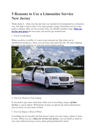 5 Reasons to Use a Limousine Service New Jersey