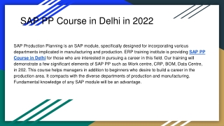 SAP PP Course in Delhi in 2022