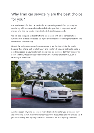 Why limo car service nj are the best choice for you