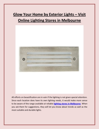 Glow Your Home by Exterior Lights – Visit Online Lighting Stores in Melbourne