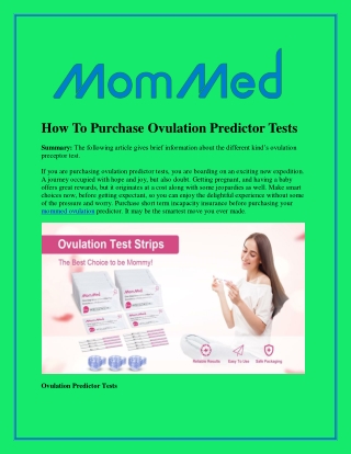 Purchase Ovulation Predictor Tests at Mommed.com