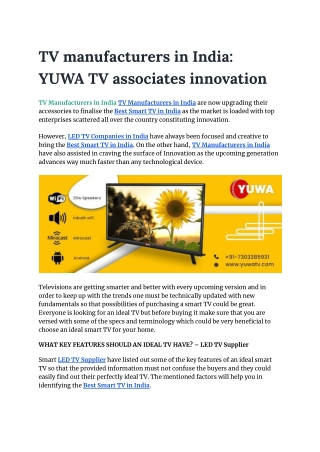 TV manufacturers in India_ YUWA TV associates innovation