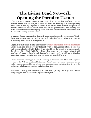 The Living Dead Network_ Opening the Portal to Usenet