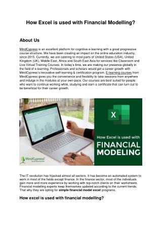 How Excel is used with Financial Modelling