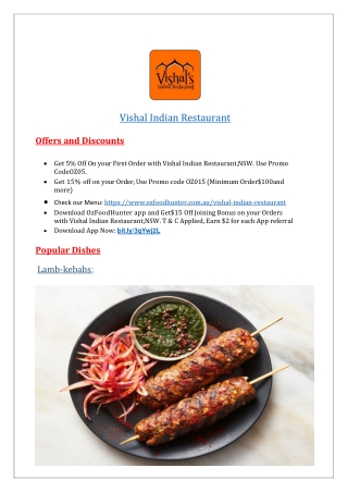 $5 Off- Vishal Indian Restaurant East Gosford Menu,NSW