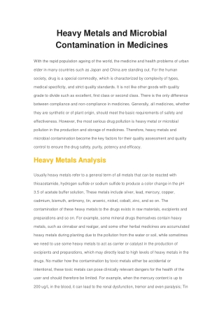 Heavy Metals and Microbial Contamination in Medicines