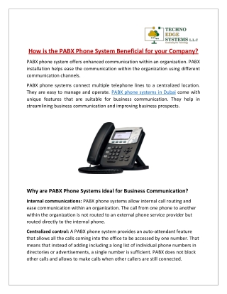 How is the PABX Phone System Beneficial for your Company?