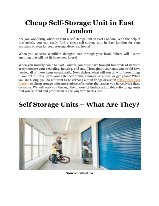 Cheap Self-Storage Unit in East London