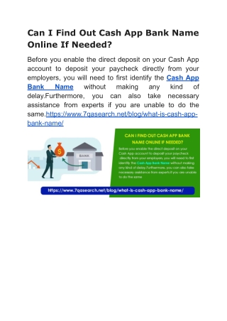 Can I Find Out Cash App Bank Name Online If Needed?