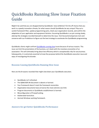 QuickBooks Running Slow Issue Fixation Guide