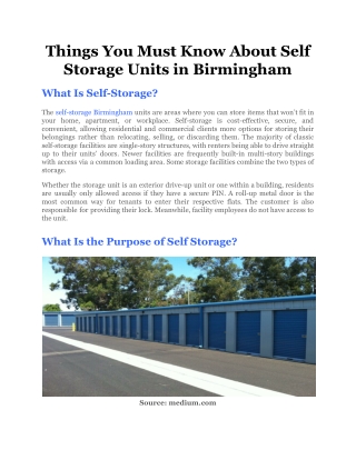 Things You Must Know About Self Storage Units in Birmingham