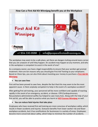 How Can a First Aid Kit Winnipeg benefit you at the Workplace