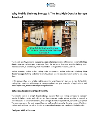 Why Mobile Shelving Storage is The  Best High-Density Storage Solution