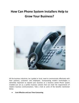 How Can Phone System Installers Help to Grow Your Business?