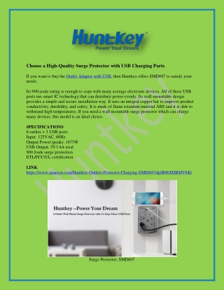 Surge Protector with USB Charging Ports at En.huntkey.com