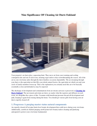 Nine Significance OF Cleaning Air Ducts Oakland