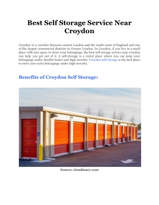 Best Self Storage Service Near Croydon