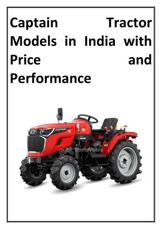 Captain Tractor Models in India with Price and Performance