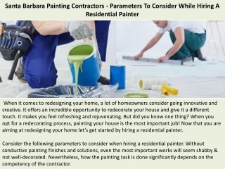 Santa Barbara Painting Contractors - Parameters To Consider While Hiring A Resid