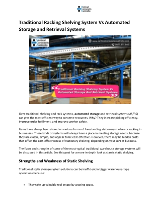 Traditional Racking Shelving System Vs Automated Storage and Retrieval Systems