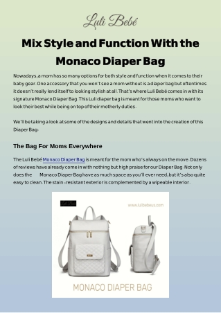 Mix Style and Function With the Monaco Diaper Bag
