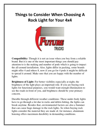 Things to Consider When Choosing A Rock Light for Your 4x4