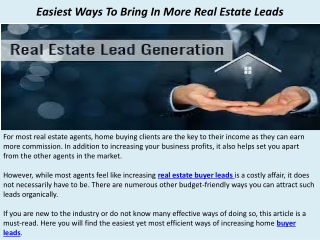Buyer Leads | Easiest Ways To Bring In More Real Estate Leads