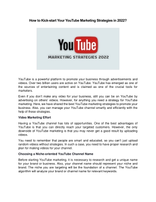 Kick-start Your YouTube Marketing Strategies in 2022