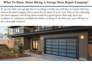What To Know About Hiring A Garage Door Repair Company?