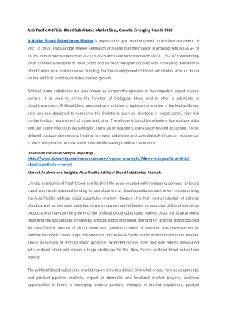 Asia-Pacific Artificial Blood Substitutes Market Size,, Growth, Emerging Trends 2028