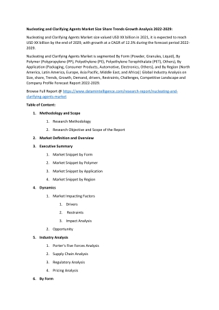 Nucleating and Clarifying Agents Market Analysis 2022