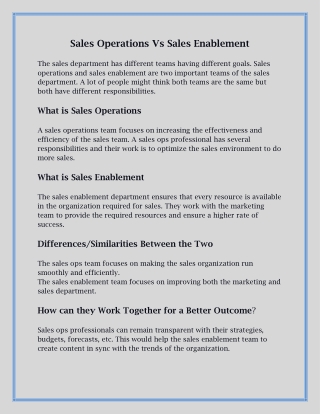 Sales Operations vs Sales Enablement