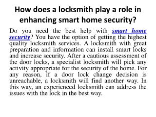 How does a locksmith play a role in enhancing smart home security