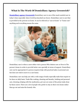 What Is The Work Of Domiciliary Agency Greenwich?